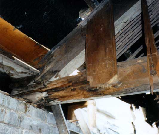 Valley gutter failure in a roof truss leading to wet rot